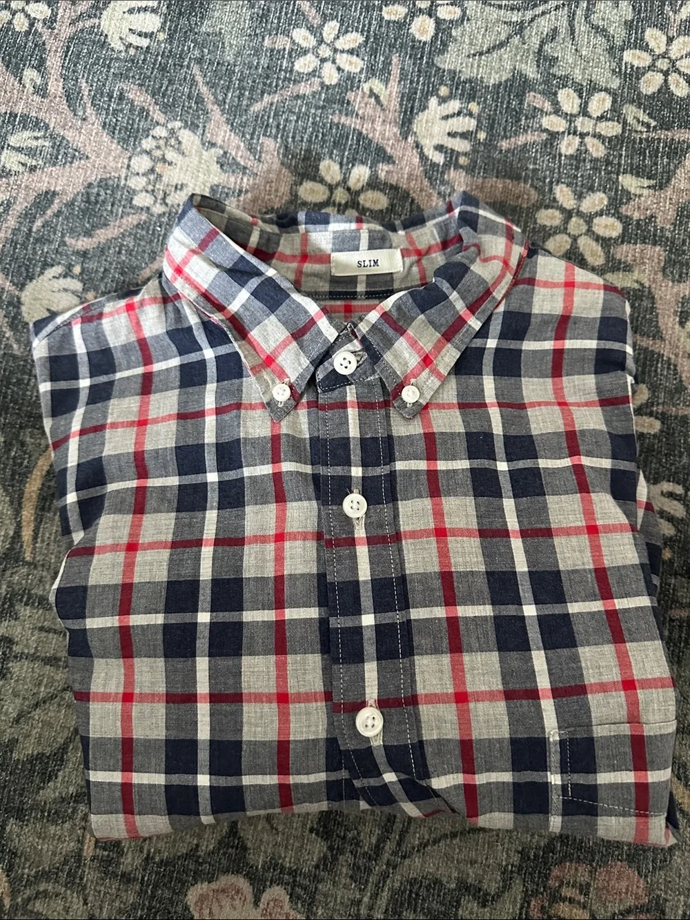 J. Crew Slim Button-Down Plaid Shirt - Navy, Red & White